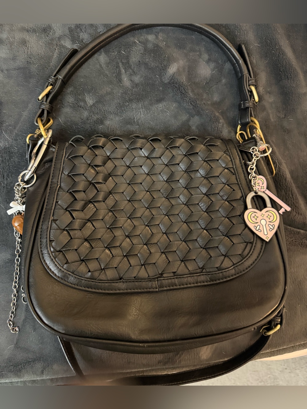 Vintage Antik Kraft BlackWoven Leather Crossbody Bag
